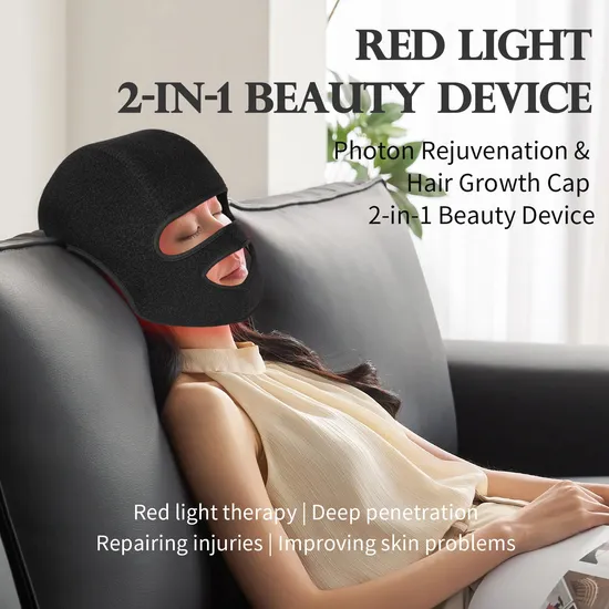 20W Skin Rejuvenation Mask Beauty Mask Lightweight 208g LED Red Light Therapy Facial Mask Hair Growth Mask