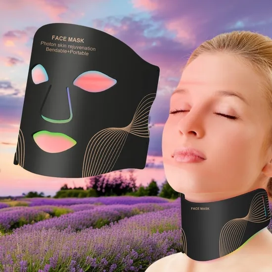7 Colors LED Silicone Face Mask Photon Skin Rejuvenation Acne Treatment with Targeted Neck Area Facial Mask Neck Mask 