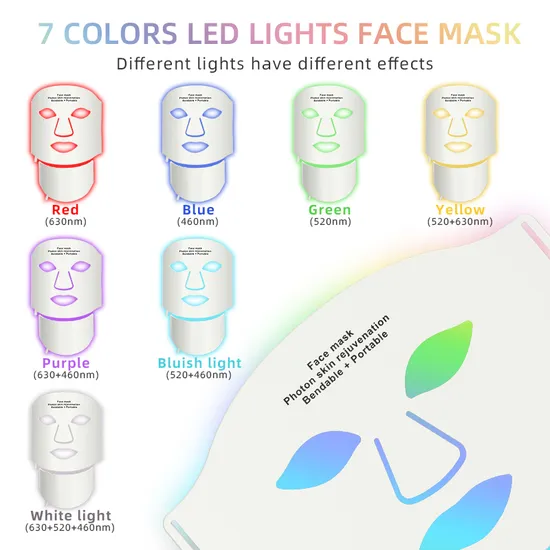 7 Colors LED Mask Whitening LED Facial Mask PDT Machine Skin Care Red LED Light Silicone Face Mask LED Neck Mask 